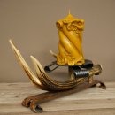 Bougier en bois de cerf rouge avec 2 bougies en fer forgé et corne de cerf