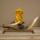 Bougier en bois de cerf rouge avec 2 bougies en fer forgé et corne de cerf