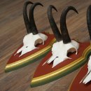 Cuernos de gamuza, 3 piezas, macho de gamuza SL 21,4 cm, cuernos de gamuza sobre placa de trofeo de MADERA DE PINO CIBELO 47.278