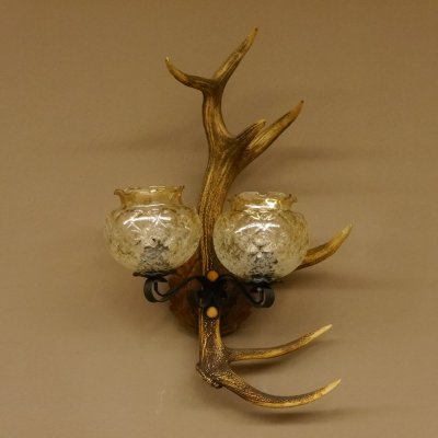 Wandlampe Wandleuchte Lampe Geweih Rothirschstange Stangen Lampe 2 - flammig Lampenschirm 92.2.15