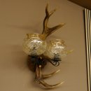 Wandlampe Wandleuchte Lampe Geweih Rothirschstange Stangen Lampe 2 - flammig Lampenschirm 92.2.15