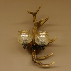 Wandlampe Wandleuchte Lampe Geweih Rothirschstange Stangen Lampe 2 - flammig Lampenschirm 92.2.15