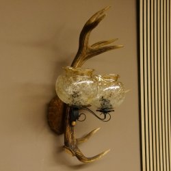 Wandlampe Wandleuchte Lampe Geweih Rothirschstange Stangen Lampe 2 - flammig Lampenschirm 92.2.15