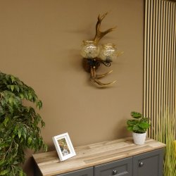 Wandlampe Wandleuchte Lampe Geweih Rothirschstange Stangen Lampe 2 - flammig Lampenschirm 92.2.15