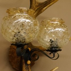 Wandlampe Wandleuchte Lampe Geweih Rothirschstange Stangen Lampe 2 - flammig Lampenschirm 92.2.15