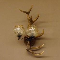 Wandlampe Wandleuchte Lampe Geweih Rothirschstange Stangen Lampe 2 - flammig Lampenschirm 92.2.15