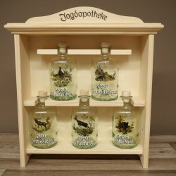 Jagdapotheke aus Holz mit 5 Flaschen und Jagdmotiv Jagd Neu 27.7.10.2