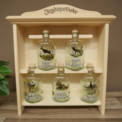 Jagdapotheke aus Holz mit 5 Flaschen und Jagdmotiv Jagd Neu 27.7.10.3