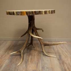 Tavolo da cerimonia con 4 montanti in corno di cervo rosso e piano in vetro ESG 8 mm 99.2.9