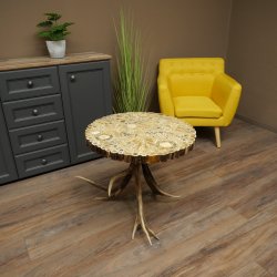 Tavolo da cerimonia con 4 montanti in corno di cervo rosso e piano in vetro ESG 8 mm 99.2.9