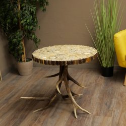 Tavolo da cerimonia con 4 montanti in corno di cervo rosso e piano in vetro ESG 8 mm 99.2.9