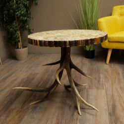 Tavolo da cerimonia con 4 montanti in corno di cervo rosso e piano in vetro ESG 8 mm 99.2.9