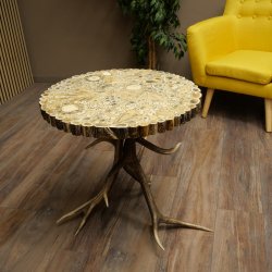 Tavolo da cerimonia con 4 montanti in corno di cervo rosso e piano in vetro ESG 8 mm 99.2.9