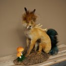 Wolpertinger, Wolpi, zorro con cuernos de gamuza, zorro dragón de cola verde, espécimen disecado, criatura mítica