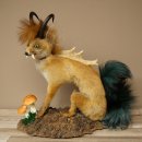 Wolpertinger, Wolpi, zorro con cuernos de gamuza, zorro dragón de cola verde, espécimen disecado, criatura mítica