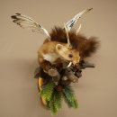 Wolpertinger: marter met vleugels, reehoorns, punkkapsel, hoektanden, opgezette Wolpi, hoogte 47 cm