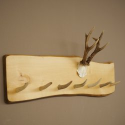 Geweih Garderobe mit 7 Hirschspitzen Haken auf Holzbrett 1x Rehgeweih Wandgarderobe Unikat 27.8.128