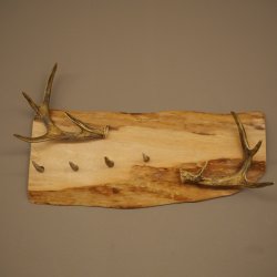 Geweih Garderobe mit 4 Hirschspitzen Haken auf Holzbrett 2x Weißwedelstangen Wandgarderobe Unikat 27.8.130