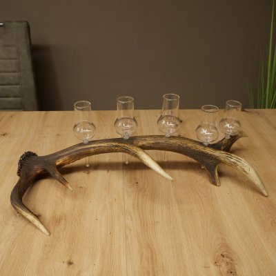 Fournisseur de schnaps : lot de 5 grands verres à pied sur un support en bois de cerf rouge - Cadeau 27.60.2.66