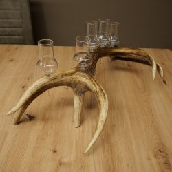 Fournisseur de schnaps : lot de 5 grands verres à pied sur un support en bois de cerf rouge - Cadeau 27.60.2.67