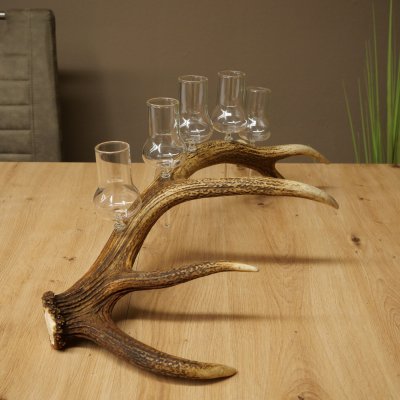Fournisseur de schnaps : lot de 5 grands verres à pied sur un support en bois de cerf rouge - Cadeau 27.60.2.69