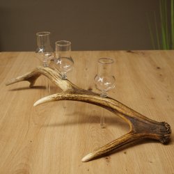 Liqueur Set: 3 Small Stemmed Glasses on a Red Deer Antler Stand – Gift 27.60.2.70