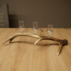 Liqueur Set: 3 Small Stemmed Glasses on a Red Deer Antler Stand – Gift 27.60.2.70