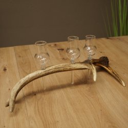 Liqueur Set: 3 Small Stemmed Glasses on a Red Deer Antler Stand – Gift 27.60.2.70