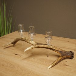 Liqueur Set: 3 Small Stemmed Glasses on a Red Deer Antler Stand – Gift 27.60.2.70