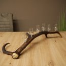 Lot de 6 petits verres à schnaps avec pied, présentés sur un support en bois de cerf rouge - Cadeau 27.60.2.74