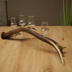 Set da liquore: 4 bicchierini con stelo su un corno di cervo rosso - Regalo 27.60.2.78