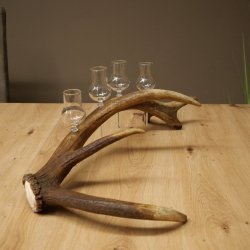 Set da liquore: 4 bicchierini con stelo su un corno di cervo rosso - Regalo 27.60.2.83