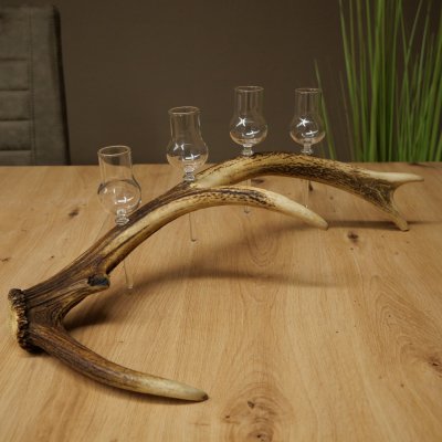 Set da liquore: 4 bicchierini con stelo su un corno di cervo rosso - Regalo 27.60.2.88