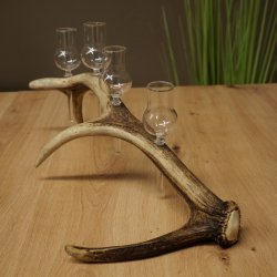 Set da liquore: 4 bicchierini con stelo su un corno di cervo rosso - Regalo 27.60.2.89