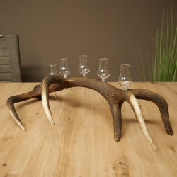 Vendedor de licores: 5 vasitos de cristal con pie, con un cuerno de ciervo rojo, regalo 27.60.2.100