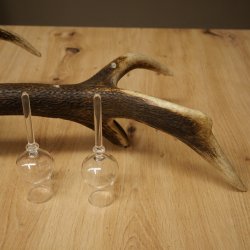 Fournisseur dalcool : lot de 5 petits verres à pied présentés sur un support en bois de cerf rouge - Cadeau 27.60.2.96