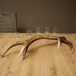 Liqueur Set: 5 Small Stemmed Glasses on a Red Deer Antler Stand – Gift Set 27.60.2.97