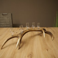 Liqueur Set: 5 Small Stemmed Glasses on a Red Deer Antler Stand – Gift Set 27.60.2.97