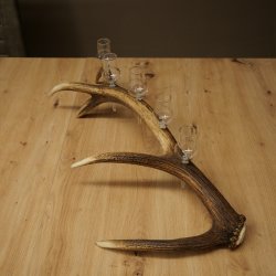 Liqueur Set: 5 Small Stemmed Glasses on a Red Deer Antler Stand – Gift Set 27.60.2.97