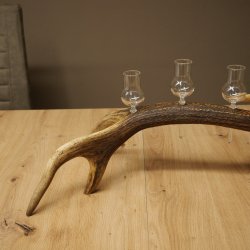 Liqueur Set: 5 Small Stemmed Glasses on a Red Deer Antler Stand – Gift Set 27.60.2.99