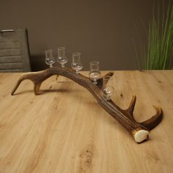 Liqueur Set: 5 Small Stemmed Glasses on a Red Deer Antler Stand – Gift Set 27.60.2.99