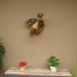Wolpertinger: criatura mítica, martilla con cuernos de corzo, alas y peinado punk. Modelo «Wolpi». Altura: 59 cm