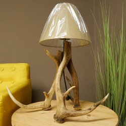 Lampada da terra composta da 3 corna di cervo rosso, con 1 luce, paralume
