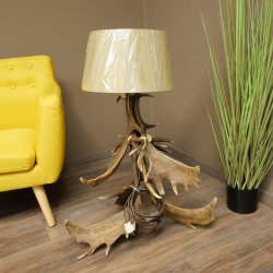 Floor lamp made from 6 fallow deer antlers, 1-light, fallow deer antler lamp, lampshade