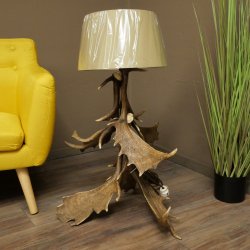 Floor lamp made from 6 fallow deer antlers, 1-light, fallow deer antler lamp, lampshade