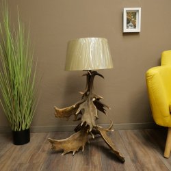 Floor lamp made from 6 fallow deer antlers, 1-light, fallow deer antler lamp, lampshade