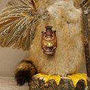 Wolpertinger "Wolpi" Large Muskrat Taxidermy Specimen with Green Eyes, Wings, Antlers, Cane, and Lantern; Height 38 cm; Mythical Creature; Fun Gift; 86.14.14