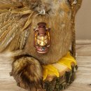 Wolpertinger "Wolpi" Large Muskrat Taxidermy Specimen with Yellow Eyes, Wings, Antlers, Cane, and Lantern; Height 37 cm; Mythical Creature; Fun Gift; 86.14.15
