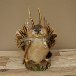 Wolpertinger Wolpi Musk Specimen with Stick, Deer Antlers, Purple Eyes, Mythical Creature 86.4.139