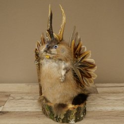 Wolpertinger Wolpi Musk Specimen with Stick, Deer Antlers, Purple Eyes, Mythical Creature 86.4.139